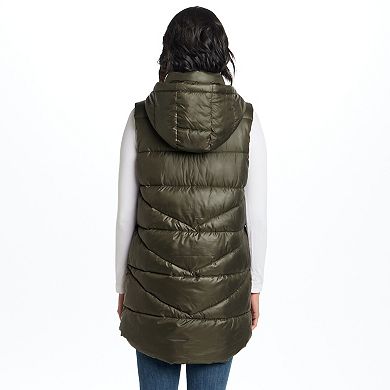 Women's Weathercast Hooded Mixed Quilted Longline Vest