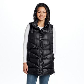 Women's Weathercast Hooded Mixed Quilted Longline Vest