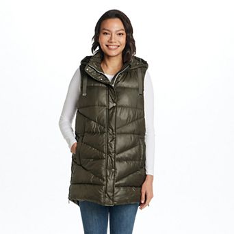 Women's Weathercast Hooded Mixed Quilted Longline Vest