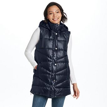Women's Weathercast Hooded Mixed Quilted Longline Vest