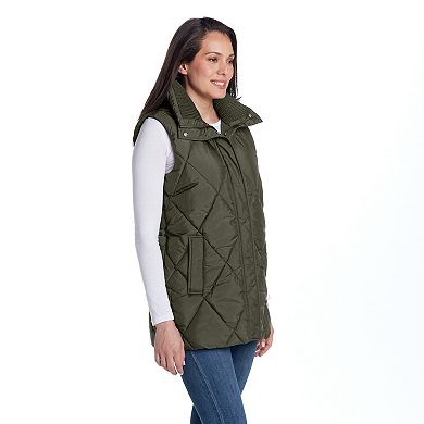 Women's Weathercast Quilted Longline Vest with Knit Collar