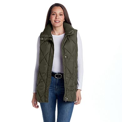 Women's Weathercast Quilted Longline Vest with Knit Collar