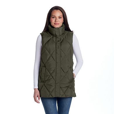 Women's Weathercast Quilted Longline Vest with Knit Collar