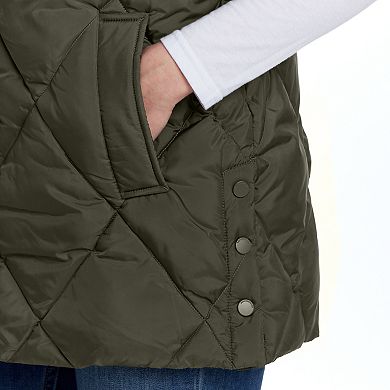 Women's Weathercast Quilted Longline Vest with Knit Collar