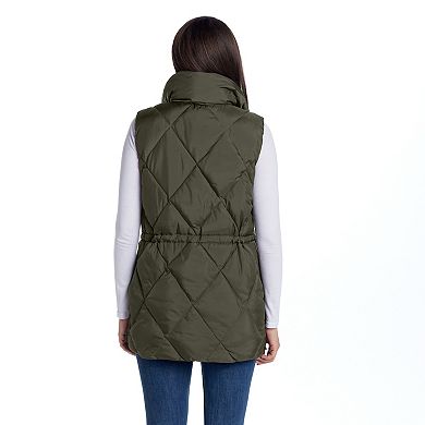 Women's Weathercast Quilted Longline Vest with Knit Collar