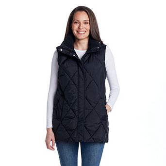 Women's Weathercast Quilted Longline Vest with Knit Collar