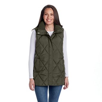 Women's Weathercast Quilted Longline Vest with Knit Collar