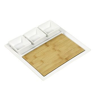 Denmark Tools for Cooks 5 pc Serving Set with Bamboo Tray and Dipping Bowls