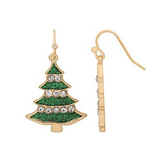LC Lauren Conrad Gold Tone Glitter Christmas Tree Drop Earrings