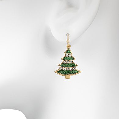 LC Lauren Conrad Gold Tone Glitter Christmas Tree Drop Earrings