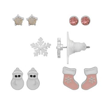 LC Lauren Conrad Silver Tone Winter Themed 5 Pack Earrings