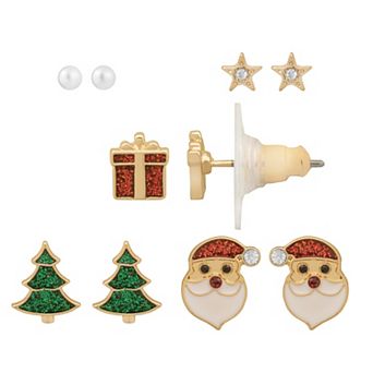 LC Lauren Conrad Gold Tone Glitter Christmas Icons 5 Pack Earrings