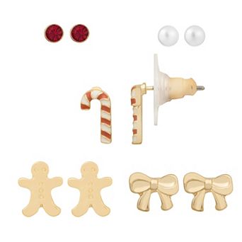 LC Lauren Conrad Gold Tone Classic Christmas Icons 5 Pack Earrings
