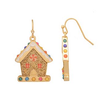 LC Lauren Conrad Gold Tone Glitter Gingerbread House Drop Earrings