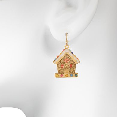 LC Lauren Conrad Gold Tone Glitter Gingerbread House Drop Earrings