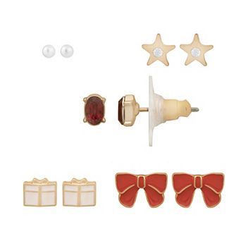 LC Lauren Conrad Gold Tone Christmas Bows 5 Pack Earrings