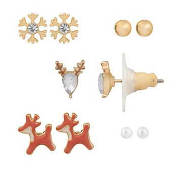 LC Lauren Conrad 5-Pair Reindeer Earring Set