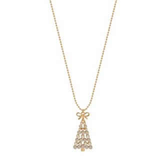 LC Lauren Conrad Gold Tone Opal & Simulated Pearl Christmas Tree Pendant Necklace