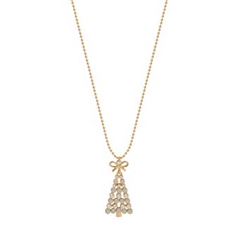 LC Lauren Conrad Gold Tone Opal & Simulated Pearl Christmas Tree Pendant Necklace