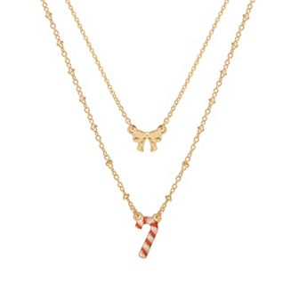 LC Lauren Conrad Gold Tone Candy Cane Charm 2 Row Short Necklace