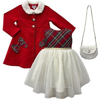 Toddler Blueberi Boulevard Plaid Tulle Dress & Faux Coat Set