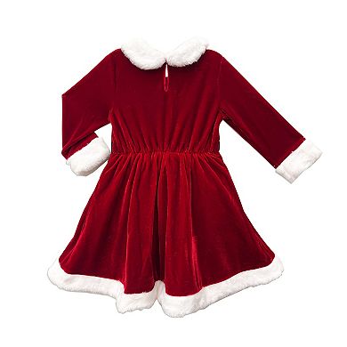 Baby & Toddler Blueberi Boulevard Santa Dress with Faux Fur Trim & Long Sleeves