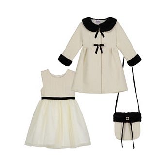 Toddler Blueberi Boulevard 2 pc Waffle Knit Coat, Dress & Matching Purse Set