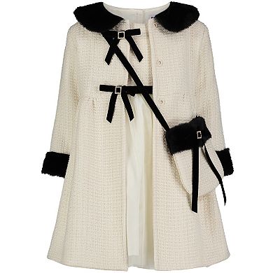 Toddler Blueberi Boulevard 2 Pc Waffle Knit Coat, Dress & Matching Purse Set