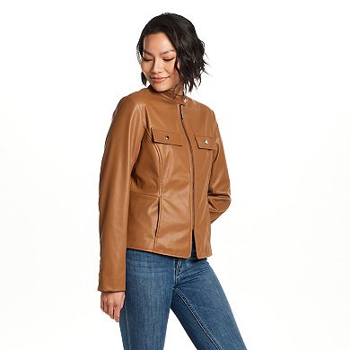 Women's Weathercast Zip Front Faux Leather Jacket