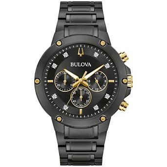 Bulova Men Classic 6-Hand Chronograph Black Ion-Plated Stainless Steel Diamond Accent Bracelet Watch - 98D190