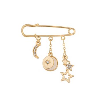 LC Lauren Conrad Gold Tone Celestial Safety Pin Brooch