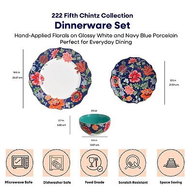 222 Fifth Chintz 12-pc. Porcelain Dinnerware Set