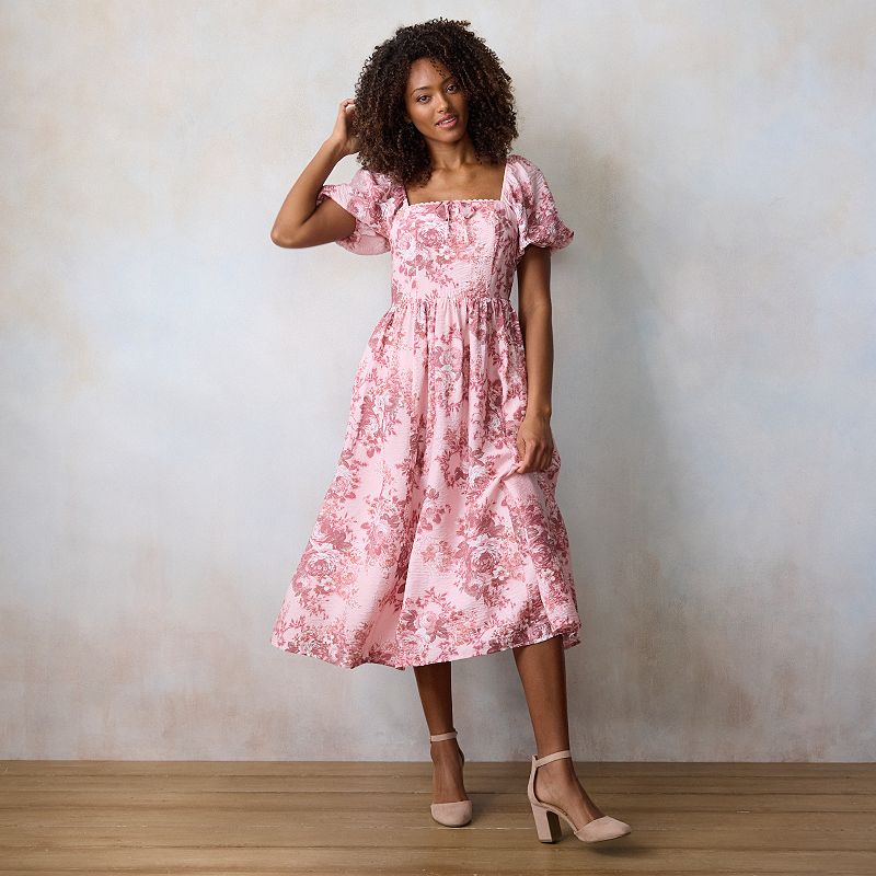 casual summer dress PRETTYGARDEN Women's Floral Midi Cap Sleeve V Neck Ruffle For work Vintage Inspired Dress Pattern:C My Padmé picnic dress