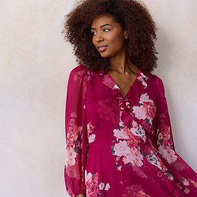 Petite LC Lauren Conrad Long Sleeve Cascade Ruffle Mini Dress