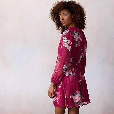 Petite LC Lauren Conrad Long Sleeve Cascade Ruffle Mini Dress