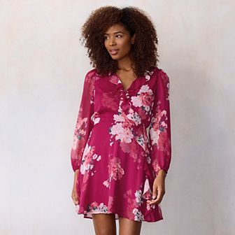 Petite LC Lauren Conrad Long Sleeve Cascade Ruffle Mini Dress