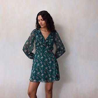 Petite LC Lauren Conrad Long Sleeve Cascade Ruffle Mini Dress