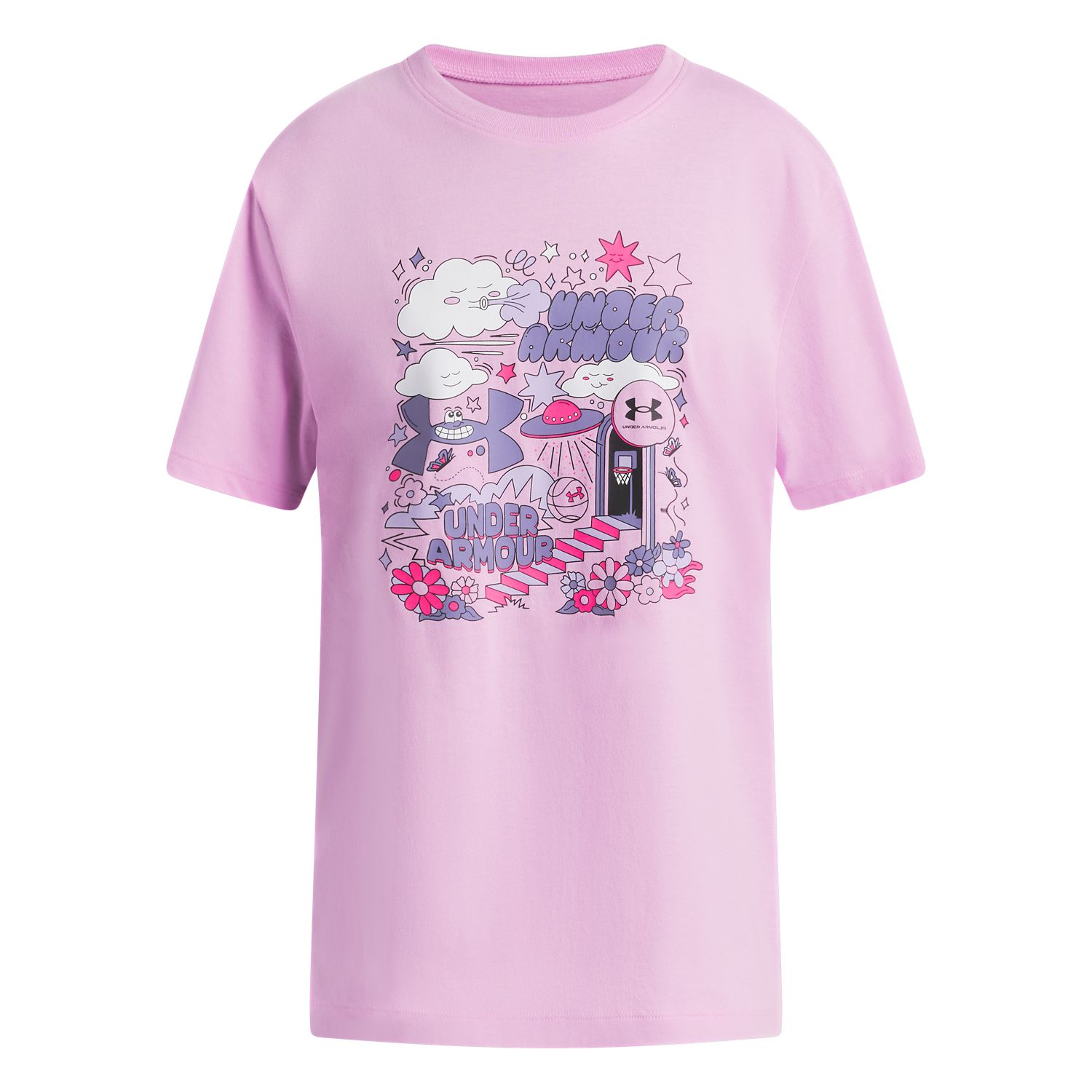 Детская футболка оверсайз Under Armour Doodle Illustration, цвет: Розовый — фото 1