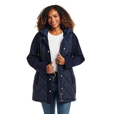Women's Weathercast Hooded Mixed Media Quilted Walker Jacket