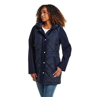 Women's Weathercast Hooded Mixed Media Quilted Walker Jacket