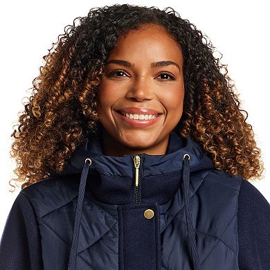Women's Weathercast Hooded Mixed Media Quilted Walker Jacket