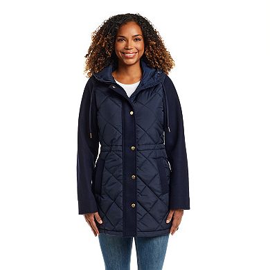 Women's Weathercast Hooded Mixed Media Quilted Walker Jacket