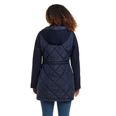 Women's Weathercast Hooded Mixed Media Quilted Walker Jacket