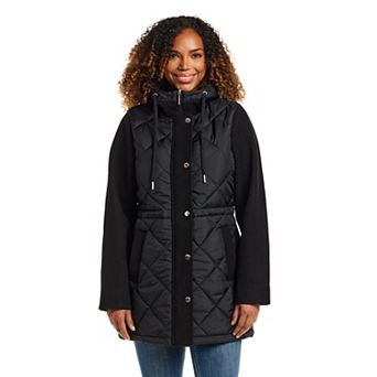 Women's Weathercast Hooded Mixed Media Quilted Walker Jacket