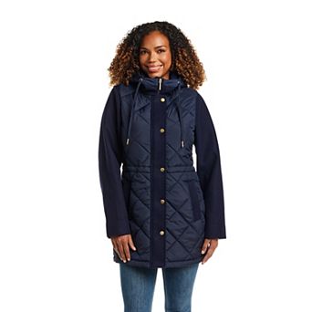 Women's Weathercast Hooded Mixed Media Quilted Walker Jacket