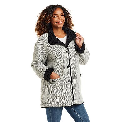 Women's Weathercast Herringbone Button Front Fleece Coatigan