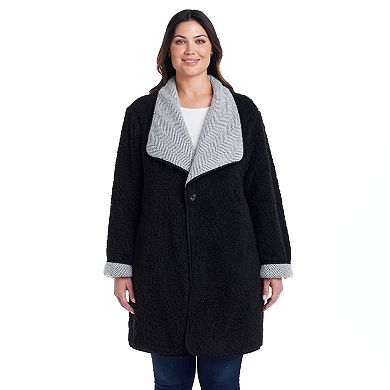 Plus Size Weathercast Reversible Knit Sherpa Lined Coatigan