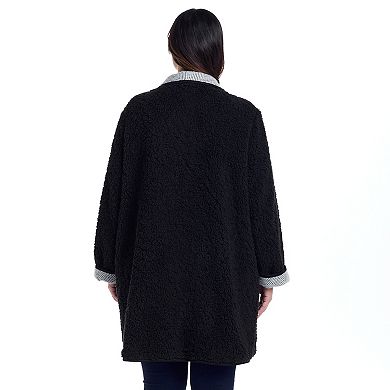 Plus Size Weathercast Reversible Knit Sherpa Lined Coatigan