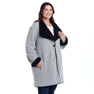 Plus Size Weathercast Reversible Knit Sherpa Lined Coatigan