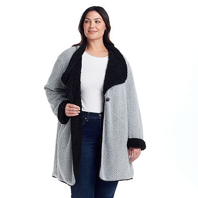 Plus Size Weathercast Reversible Knit Sherpa Lined Coatigan